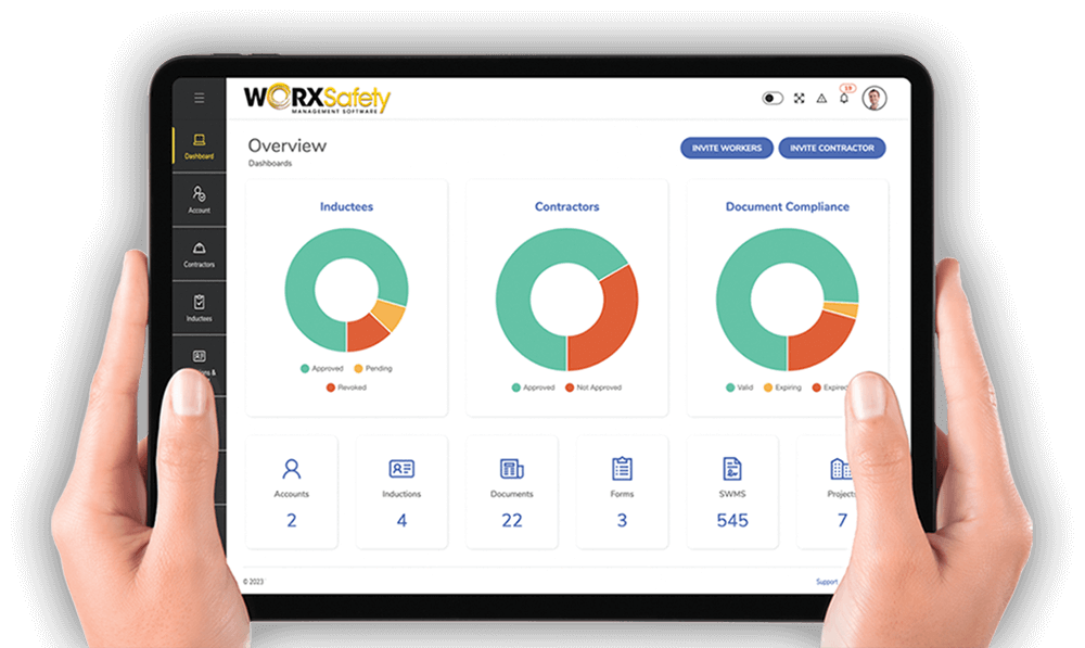 WORX Safety software dashboard on a tablet - official product illustration